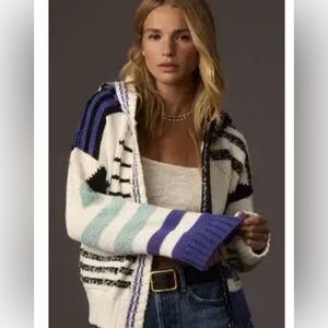 Anthropologie Maeve Hooded Anchor Cardigan Sweater